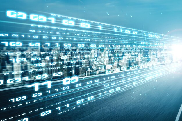 Digitalt dataflöde på väg med rörelseoskärpa för att skapa en vision av snabb överföringshastighet