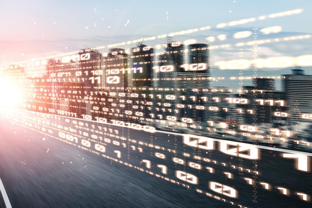 Digitalt dataflöde på väg med rörelseoskärpa för att skapa en vision av snabb överföringshastighet