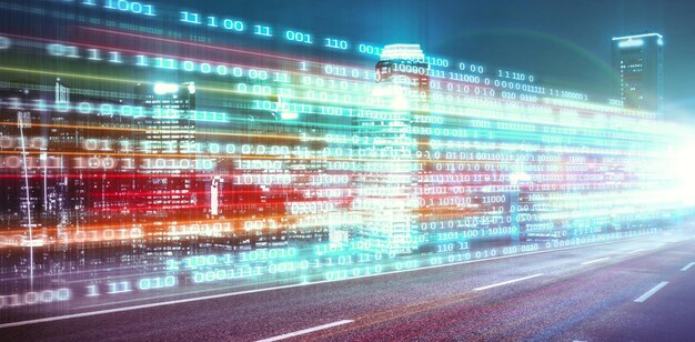 Digitalt dataflöde på väg med rörelseoskärpa för att skapa en vision av snabb överföringshastighet