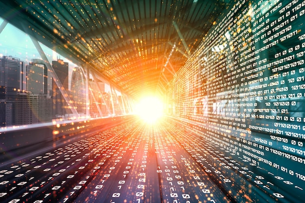 Digitalt dataflow på vej med bevægelsessløring for at skabe en vision om hurtig hastighedsoverførsel