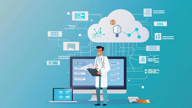 Doctor using computer backup data on Cloud Computer technology and storage online for computer computer backup storage data Internet technology backup online document