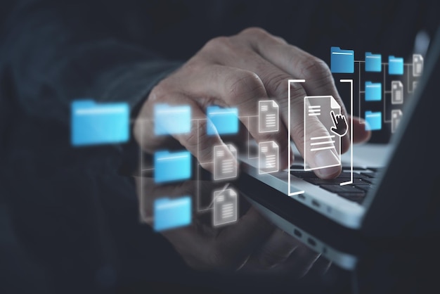 Document management and technology concept Businesswomen check electronic documents on smartphones online evaluation of business on virtual interface global structure customer network technology