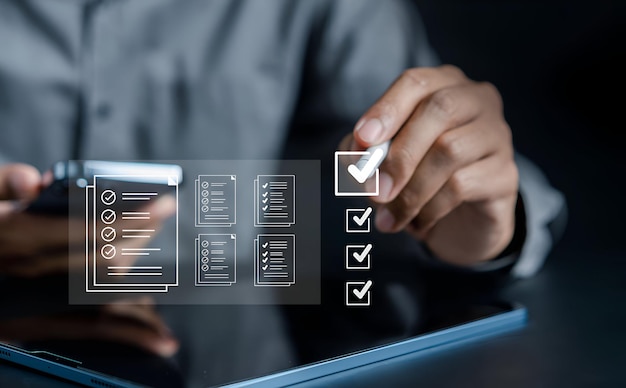 Document Management Checking System online documentation database and process manage files Magnifier check and focus to document folder documentation Corporate business technology concept