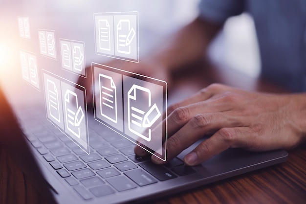 document management concept online documentation database technology document management design for business technology background