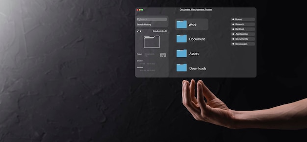 document management concept virtual screen icons document management system dms online document database software for efficient archiving searching and management of company files and data