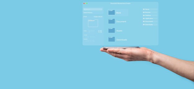 document management concept virtual screen icons document management system dms online document database software for efficient archiving searching and management of company files and data