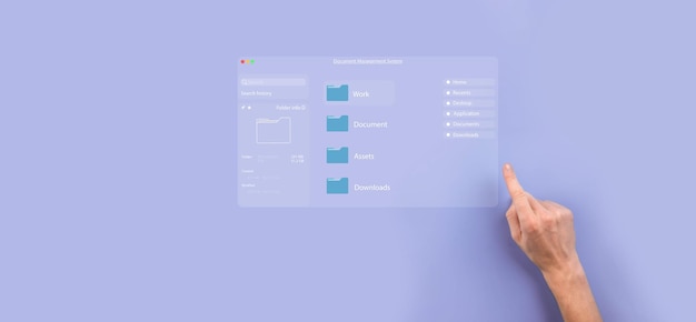 Document management concept Virtual screen icons Document Management System DMS Online document database software for efficient archiving searching and management of company files and data