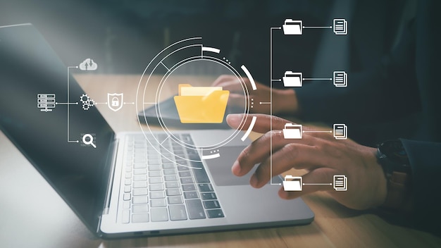 document management system dms businessman using digital documents to search store archive and manage and to reduce paper solution for paperless office digital business security process