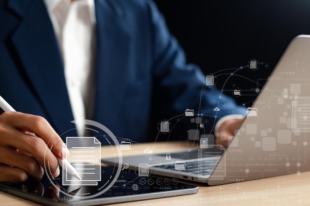 Document Management System DMS concept Online document database Automatic processing to manage efficiently