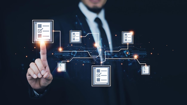 Document Management System DMS in addition to digitization and process automation to efficiently manage filesDocument Management Data System Business Internet Technology Concept