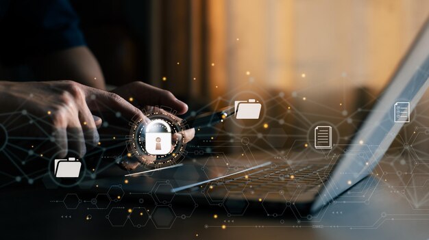 Document security concept Document management system DMS Data encryption online documentation database and digital file storage Sign in to the network of the cloud computing system