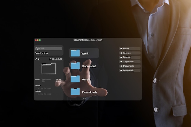 Dokumentstyringskoncept Virtuelle skærmikoner Dokumentstyringssystem DMS Online dokumentdatabasesoftware til effektiv arkivering, søgning og styring af firm filer og data