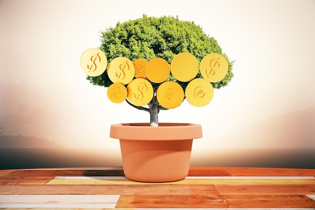 dollar coins on tree
