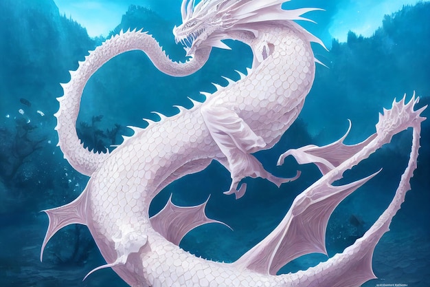 dragon in under water concept art illustration