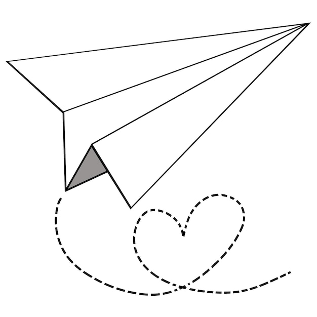 Drawing of paper plane flying isolated on white background for usage as an illustration concept