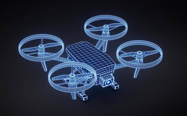 Drone with futuristic digital structure 3d rendering