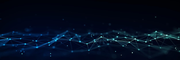 Dynamic wave with connected dots and lines Digital wave background concept Abstract technology background Big data visualization 3D rendering