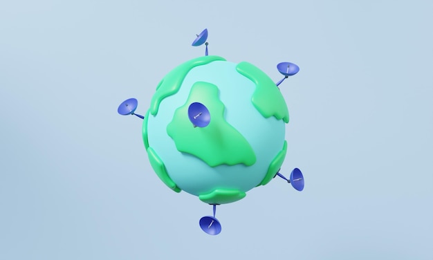Earth with Satellite dishes military radar antenna astronomical 3d render illustration elements