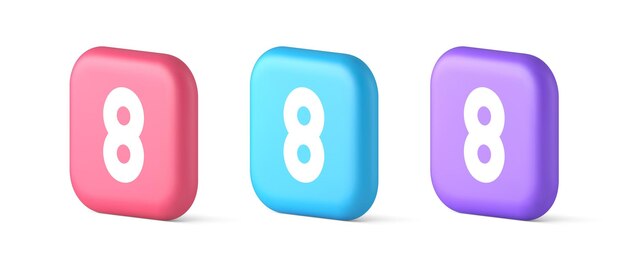 Eight number button mathematic counting calculator web application 3d realistic icons