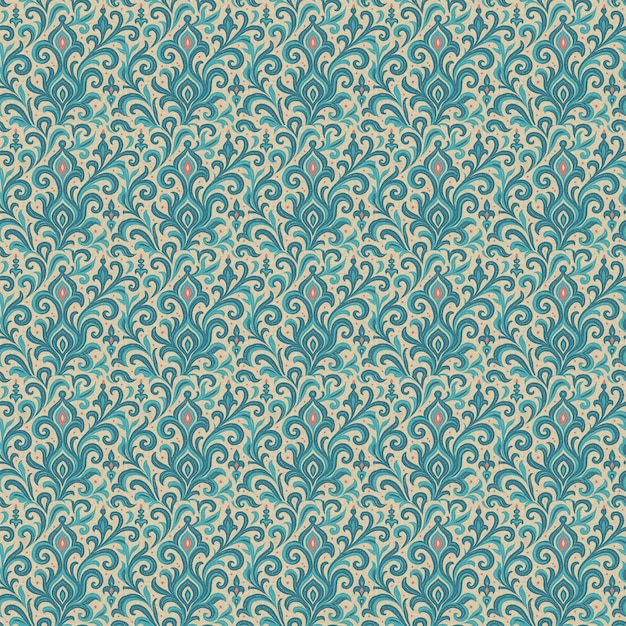 Elegant Teal Damask Scrollwork Pattern for Various Applications