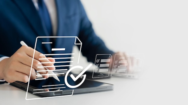 elevate your business performance with online surveys exams and evaluations watch as a professional businessman uses checklists to drive success and growth discover the power of assessment today