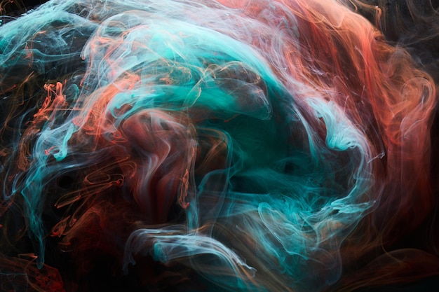Emerald red ink abstract background Acrylic paint backdrop for perfume hookah cosmetics Mysterious smoke clouds colorful fog