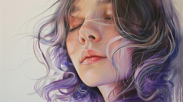emotional abstract purple tears portrait of a woman