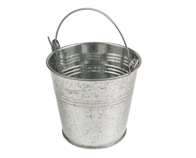 Empty bucket on white background