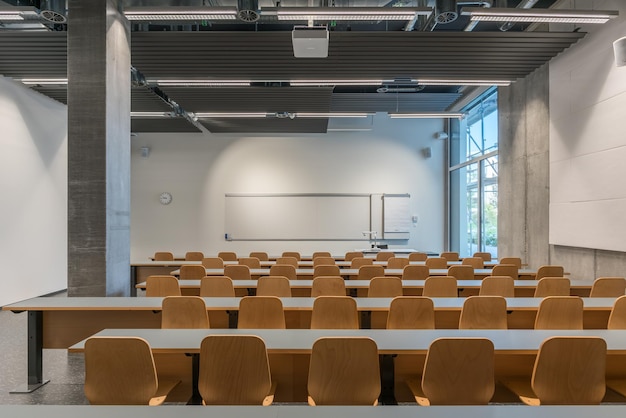 Empty chairs in classroom