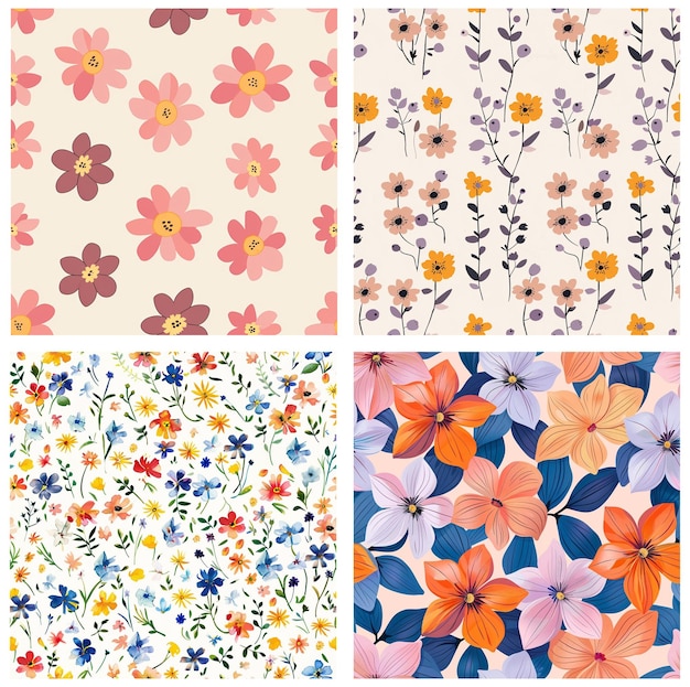 En collage af mønsterblomster, samling af blomstermønstre