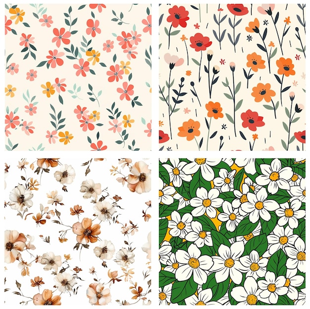 En collage af mønsterblomster, samling af blomstermønstre