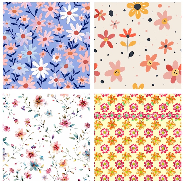 En collage af mønsterblomster, samling af blomstermønstre