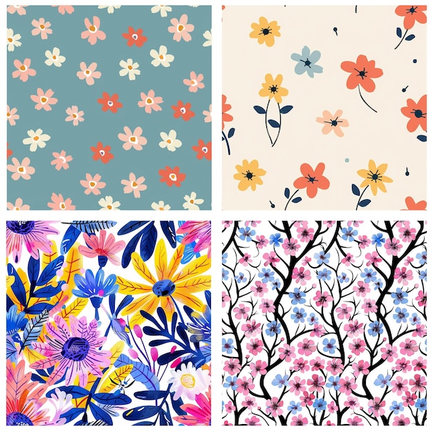 En collage af mønsterblomster, samling af blomstermønstre