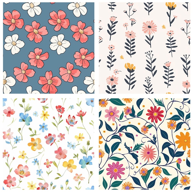 En collage af mønsterblomster, samling af blomstermønstre
