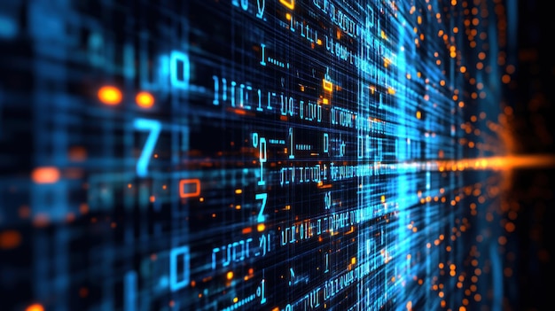 En digital abstrakt repræsentation af datastrømme og binær kode i levende farver