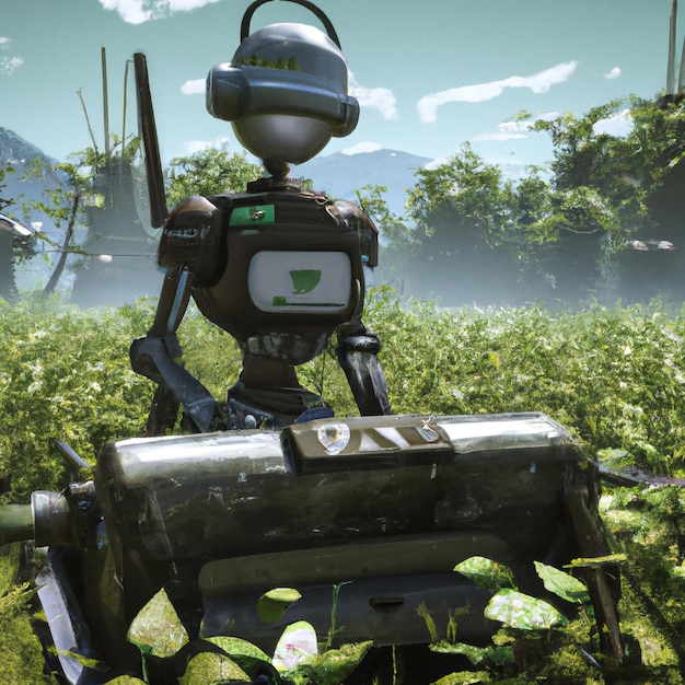En futuristisk robot, der dyrker landbrug, digital kunst