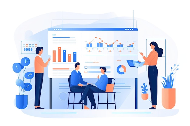 En kunde og en konsulent, der står og arbejder på et UX-designprojekt med generativ AI.