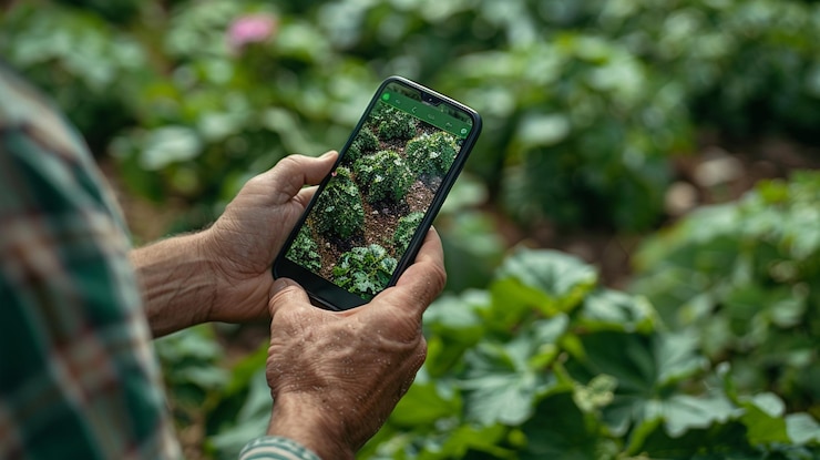 en person som håller en telefon med en skärm som visar växterna och blommorna
