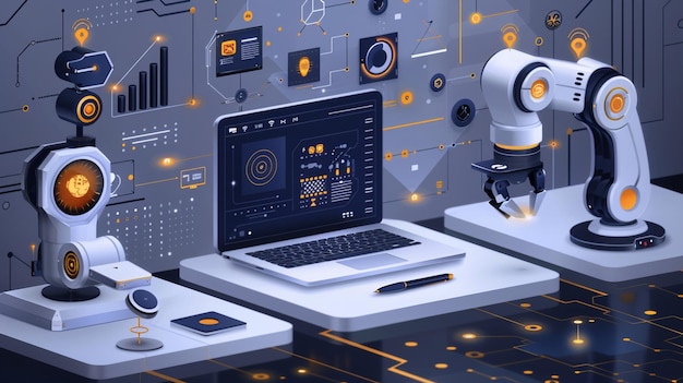 En plakat af en robot og digital chatbot-teknologi