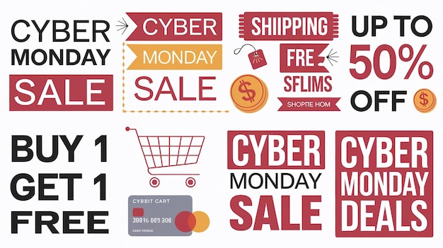 En plakat med et rødt og sort skilt, hvor der står Cyber Monday