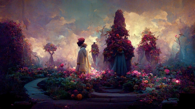 enchanted garden fantasy illustration