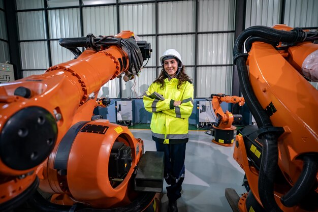 Engineer Overseeing Robotic Arms in a Modern Automation Facility