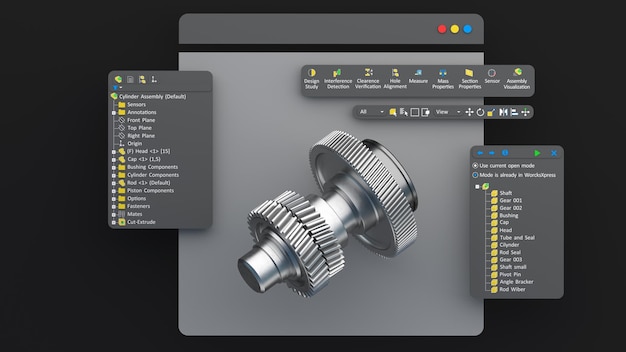 engineering designer designs 3d cad software model. digital production computer screen 3d rendering.