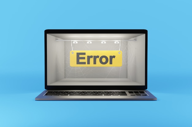 Error - text on the computer screen. 3d rendering.