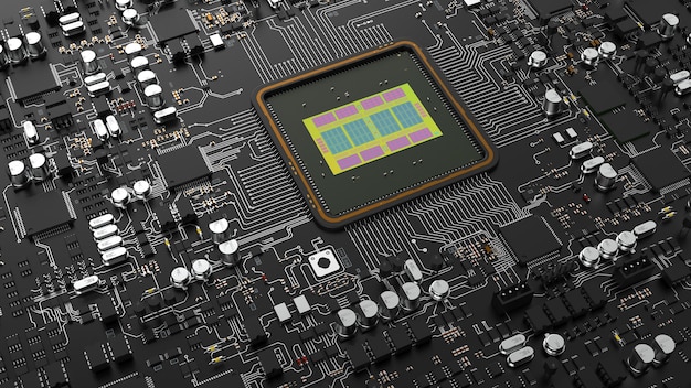 Et fragment af computerhardwarekomponenter. Kraftig CPU på en chip