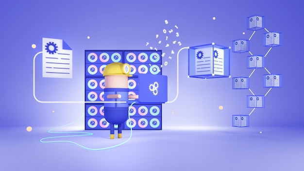 ETH Gas miner action proof of work koncept 3D illustration