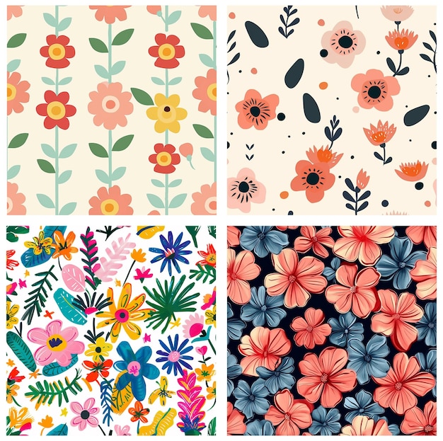 ett collage av mönsterblommor, en samling av blommönster