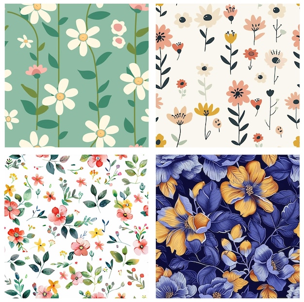 ett collage av mönsterblommor, en samling av blommönster