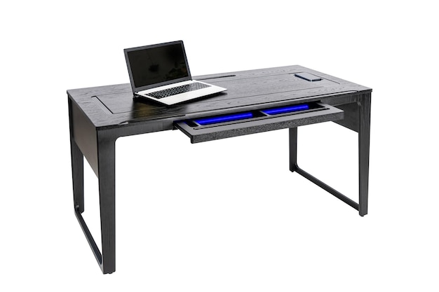 Expensive luxury office table laptop on the office table isolated on white