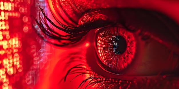 Eye observing a red screen for anomalies in machine learning algorithm Concept Anomaly Detection Machine Learning Data Analysis Red Screen Artificial Intelligence